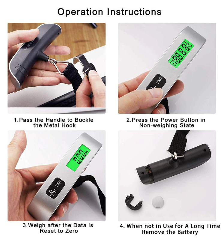 Portable Luggage Scale in use Operations Instructions